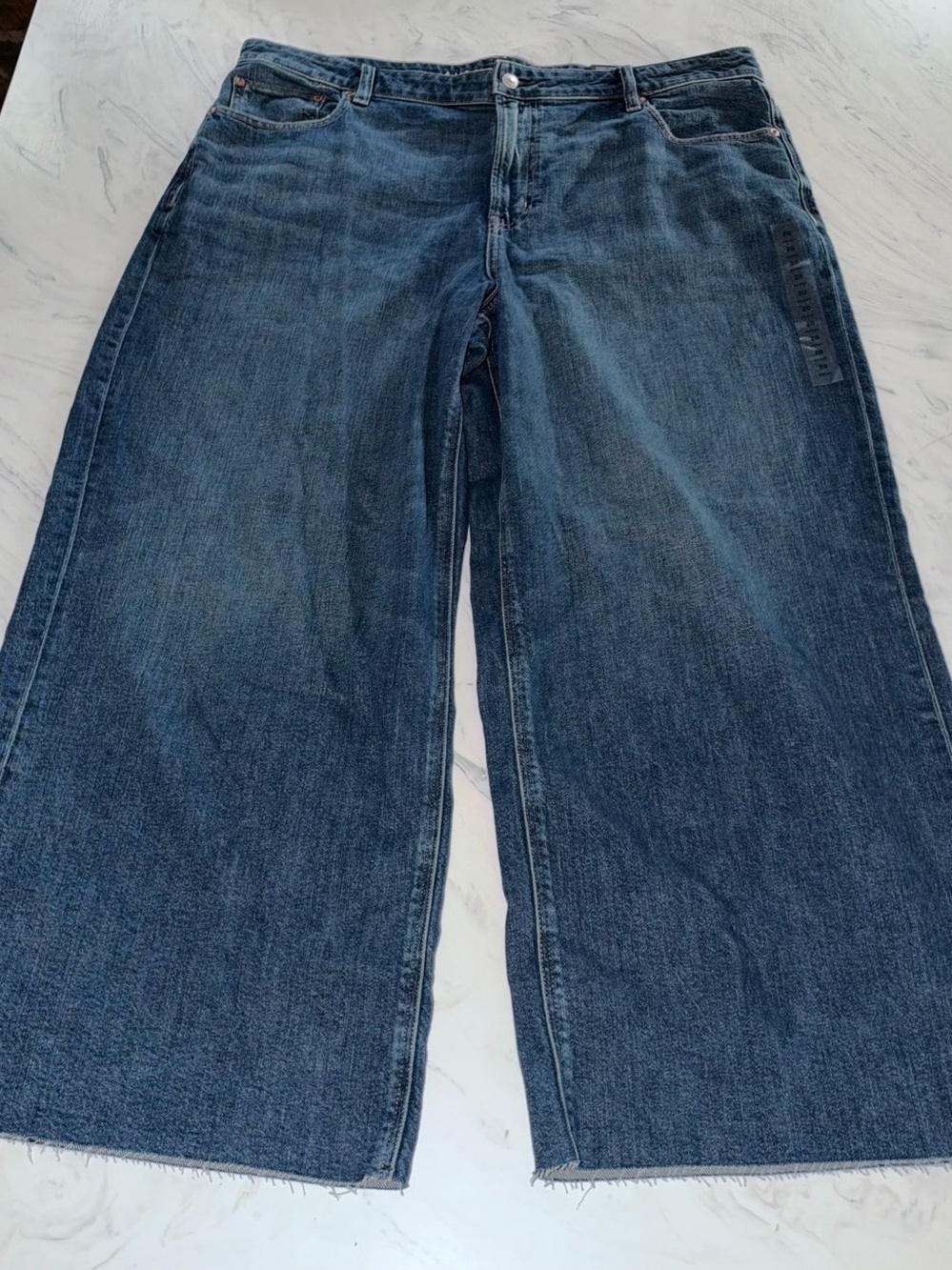 American eagle super hi rise denim jean baggy wide leg 20 short 35 dreamy drape